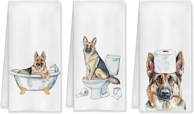 Funny German Shepherd Bathroom Hand Towels Set of 3, German Shepherd Decor Hand Towels for Bathroom, German Shepherd Gifts for Women Men, Gifts for German Shepherd Lovers Owners, 16x24 Inch