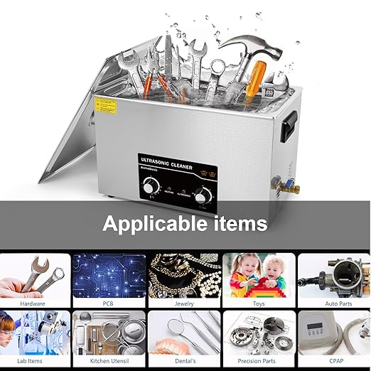 Commercial Ultrasonic Cleaner 30L with Knob, Heater Timer 10 Transducers 800W+600W 42kHz for Carburetor Bike Chain Brass Instrument Jewelry Denture Professional
