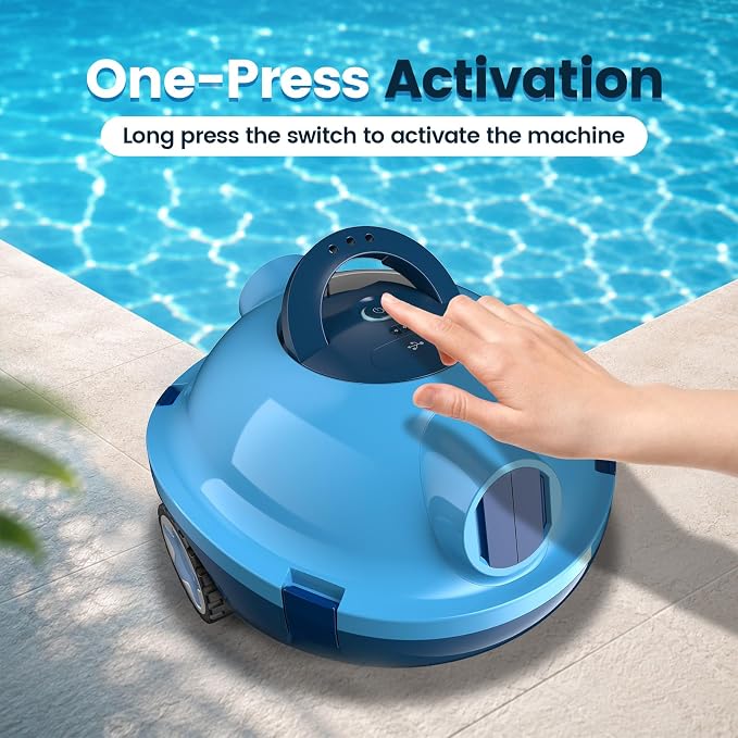 Y10 Robotic Pool Cleaner,Cordless Pool Vacuum with 150 Mins Runtime,High Efficiency Dual Suction Power,Self-Parking&Smart Navigation for Above-Ground & Flat Inground Pools up to 1300 sq.ft (Indigo)