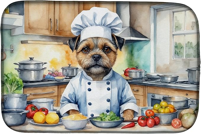 Caroline's Treasures DAC6213DDM Border Terrier The Chef Dish Drying Mat Absorbent Dish Drying Mat Pad for Kitchen Counter Dish Drainer Mat for Countertop, 14 x 21", Multicolor