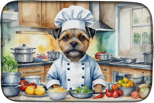 Caroline's Treasures DAC6213DDM Border Terrier The Chef Dish Drying Mat Absorbent Dish Drying Mat Pad for Kitchen Counter Dish Drainer Mat for Countertop, 14 x 21", Multicolor
