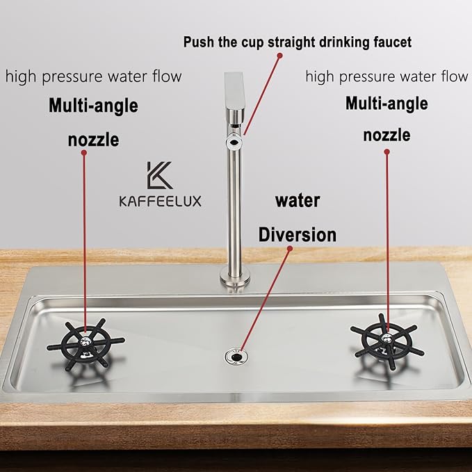 Double headed glass cleaner with faucet, stainless steel glass dishwasher for kitchen sink, bottle dishwashing cup cleaner, sink accessory for home bar faucet (KF76)
