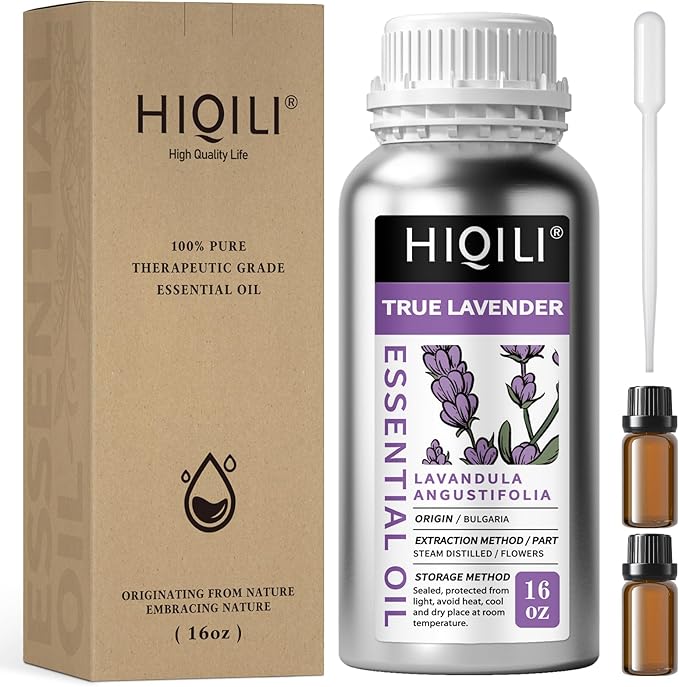 HIQILI Lavender Essential Oil Large Capacity, 100% Natural for Aromatherapy, DIY Candle & Soap Making, Skin Moisturizing. Suitable for Hotels, DIY Studios, Spas and Hair Salons - 500ml/16 fl oz