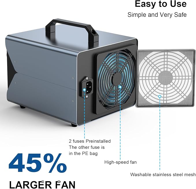 ONAMOR Ozone Generator 83,000mg - Ozone Machine for Home, Smoke, Car, and Pet Room. (Suitable for Area of 6,000 Square Feet) - Gray