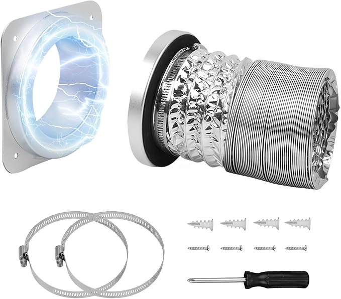 Magnetic Dryer Vent Coupling Connector Kit DV180 with Self-Aligning Magnets, Airtight Seal Easy to Clean Includes 3ft 4-Inch Hose & 2 Clamps