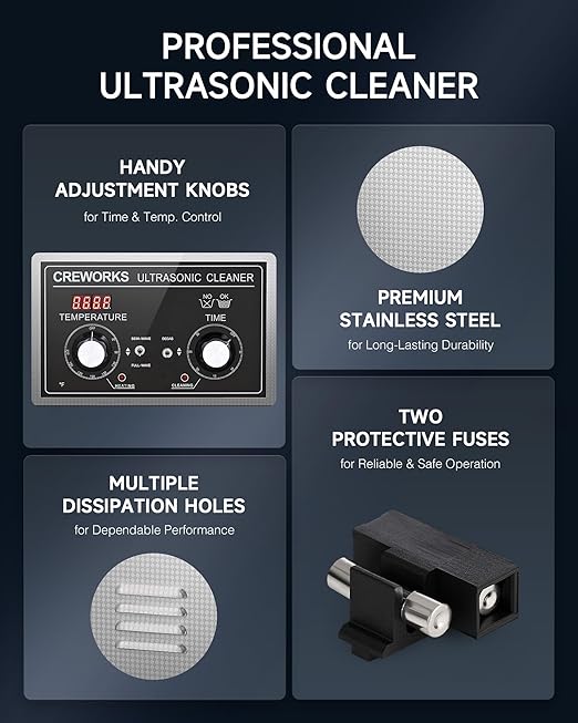 CREWORKS 15L Ultrasonic Cleaner with Heater and Timer, 360W Stainless Steel Ultrasonic Cleaner Machine with Degas & Gentle Modes, Ultrasonic Parts Cleaner with Knob Control for Machine Part Auto Tool