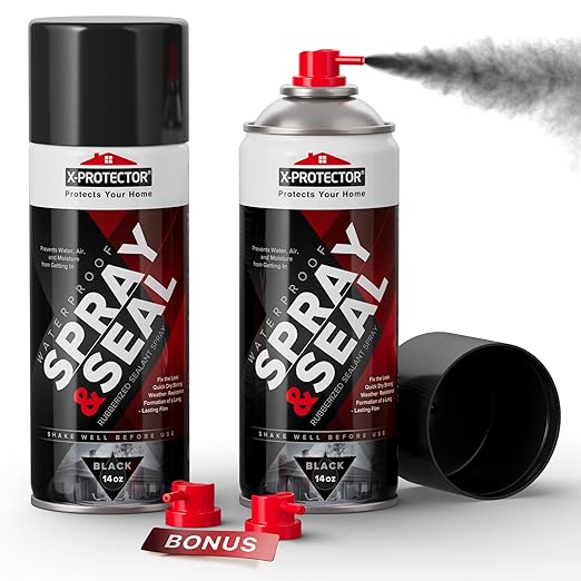 X-Protector Seal Spray - Rubber Waterproof Spray with Less-Drip Formula - Premium Rubber Waterproof Sealant - Perfect RV, Roof, Gutter Sealant Solution - Pack of 2 (14 oz Each, Black)