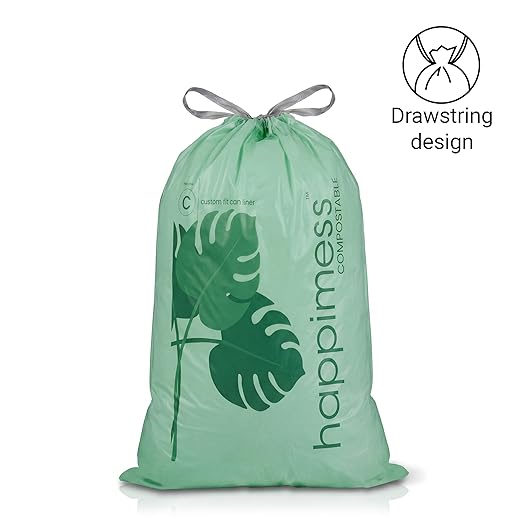 happimess 13.2 Gallon (50L) Drawstring Trash Bags, Unscented, Green, Liners for Kitchen and Household, Custom Fit 80 Count (4 Packs of 20 Liners) HPM3000C-G-4SET