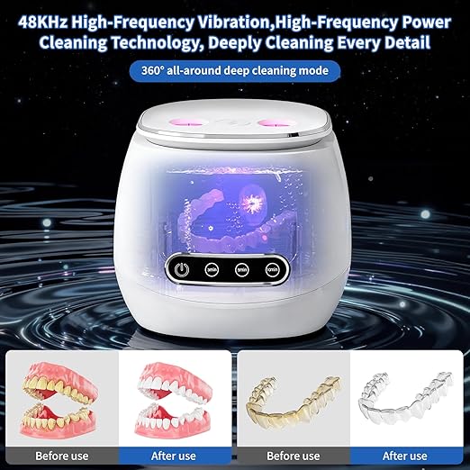 Upgraded 2026 Ultrasonic Retainer Cleaner Machine, 45kHz Ultrasonic Denture Cleaner with 3 Timing Modes with Digital Display, Suitable for Dentures, Night Guards, Aligners, Brushes & Jewelry