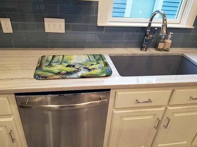 Caroline's Treasures Woodland Spring Badgers Dish Drying Mat Absorbent Dish Drying Mat Pad for Kitchen Counter Dish Drainer Mat for Countertop, 14 x 21", Multicolor