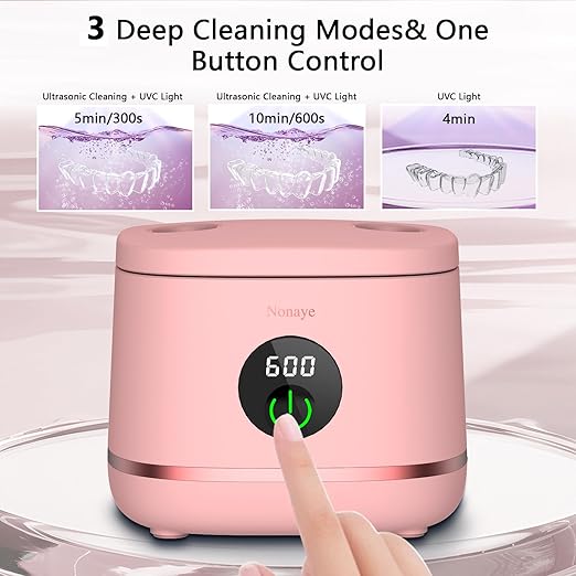 Dental Ultrasonic Retainer Cleaner Machine-45khz, Cleaning for Dentures, Mouth Guards, Aligners, Night Guards, Braces, Toothbrush Heads & Jewelry,Protable UV Retainer Cleaning Pod for Home &Travel
