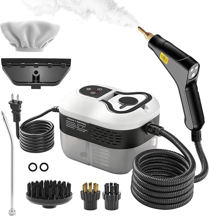 Pressurized Handheld Steam Cleaner, Portable Steamer for Cleaning with 1.2L Large Tank, 15s Fast Heat-Up, 6-Level Adjustable, Powerful Steam Cleaner for Home, Car, Kitchen, Tile, Grout