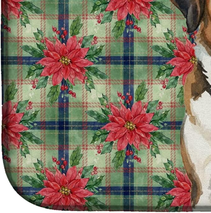 Caroline's Treasures Brindle and White Saint Bernard Christmas PoinsettIas Dish Drying Mat Absorbent Dish Drying Mat Pad for Kitchen Counter Dish Drainer Mat for Countertop, 14 x 21", Multicolor