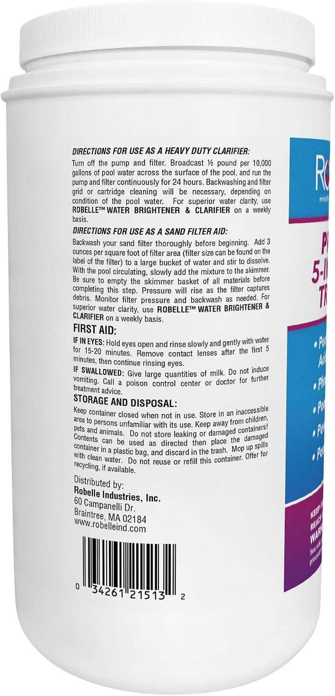 Robelle 5-Pounds Premium 5-in-1 Pool Water Treatment, Cyanuric Acid Reducer, Phosphate Remover, Made in USA