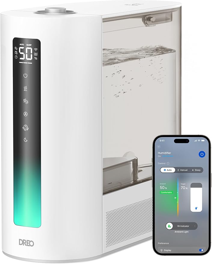 DREO 6L Humidifiers for Bedroom, Smart Warm & Cool Mist for Large Room, 60Hr Quiet Runtime for Baby, Plant, Humidity Sensor, Indicator Light, 12H Timer, Google/Alexa, Grey