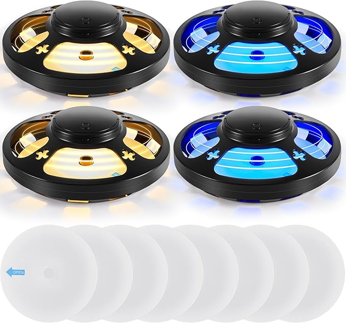4 Pcs Flea Traps for Inside Your Home with 8 Sticky Pads, Bed Bug Tick Killer Flea Light Gnat Traps Pest Control, UV Night Light Bug Catcher for Bugs Moths Gnat Indoor and Outdoor(Black)