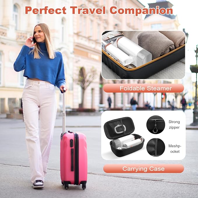 Foldable Handheld Steamer for Clothes, 1000W 20S Fast Heat-up Portable Garment Steamer with Brush and Measure cup, Clothes Steamer Fabric Wrinkle Remover with a Storage bag for Home Office Travel