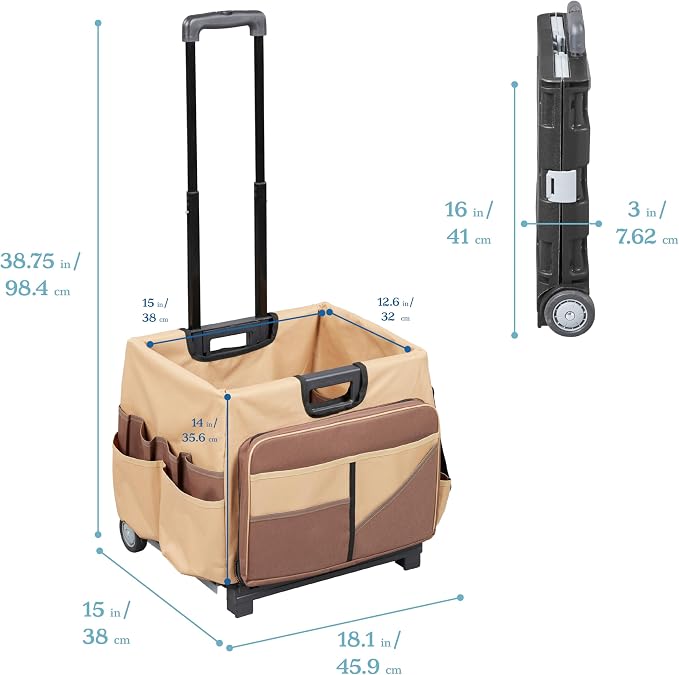 ECR4Kids Universal Rolling Cart with Canvas Organizer Bag, Mobile Storage, Dark Grey/Grey