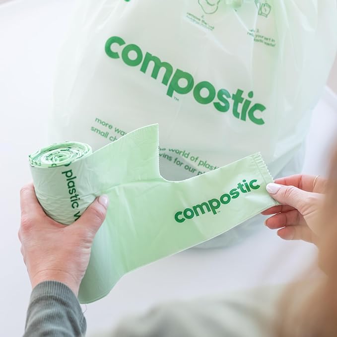 Compostic Compostable Trash Bags, 13 Gallon Tall Kitchen (100 Count) Bulk Pack — Extra Strong, Home Compostable, Plant-Based, Non-Toxic, Unscented Garbage Bags