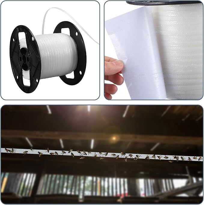 Qualirey 1 Pc Sticky Fly Tape Roll 1000 ft Fly Ribbon Line Kit Housefly Reel Hanging Sticky Tape Trap Disposable Bug Strip for Barns Home Indoor Outdoor, Non-Toxic (White)
