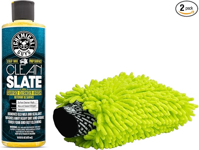 Chemical Guys CWS80316M Car Wash Starter Bundle - Clean Slate Deep Surface Cleaning Car Wash Soap, 16 oz, Citrus Scent + Green Chenille Wash Mitt (2 Items) Works on Cars, Trucks, SUVs, RVs & More