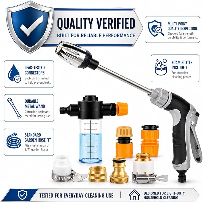 High Pressure Garden Hose Nozzle, Handheld Power Washer Spray Gun with 360° Rotating Nozzle, 3 Spray Modes & Foam Sprayer for Cars, Patios, Driveways and Outdoor Cleaning-Tool-Free Installation(1 Set)