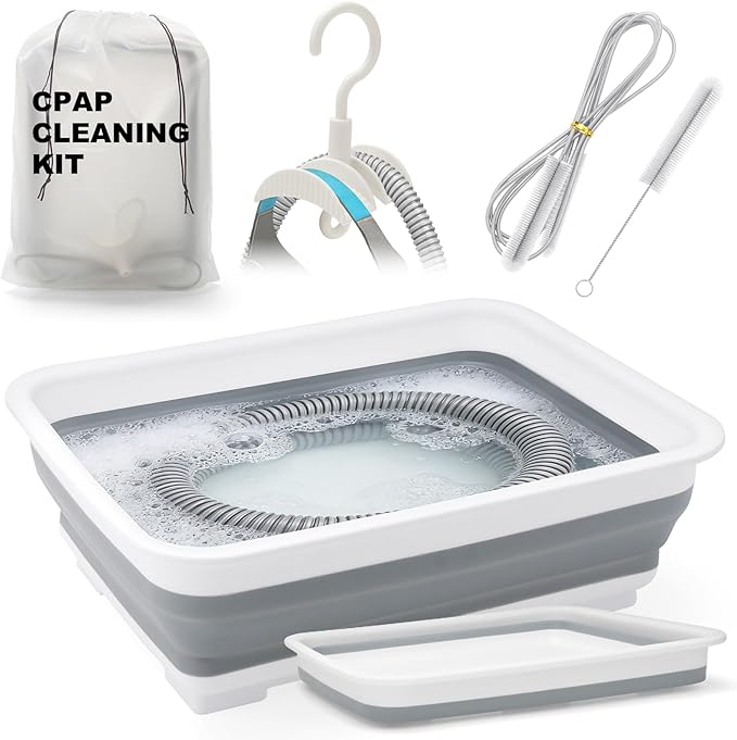 CPAP Cleaning Kit for Hose & Mask, with Collapsible Wash Basin & Hose Hanger, 7ft Cleaning Brush, CPAP Cleaning Supplies with Storage Bag, for 22mm & 15mm Tube