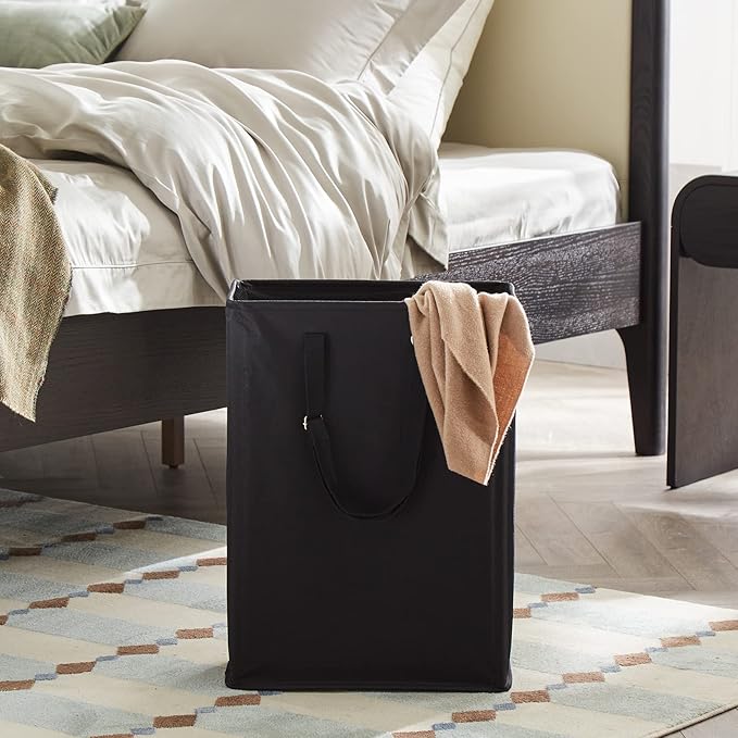 Slim Laundry Hamper with Adjustable Long Handles, 45L Small Laundry Baskets with Mesh Top, Narrow Dirty Clothes Hamper for Bedroom, Closet, and Bathroom - Black, 2 Packs