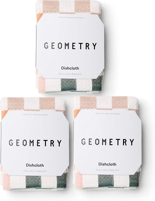 GEOMETRY Kitchen Dish Cloths - Quick Dry Dishcloths for Kitchen - Premium Dish Rags with Geoweave - 3-Pack Set Autumn Checkers