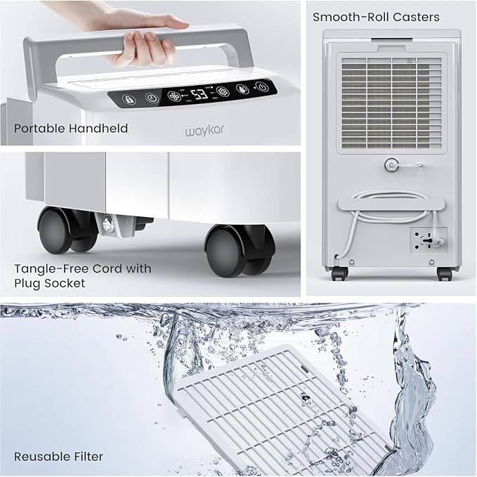 Waykar 2,000 Sq. Ft. 34 Pints 2025 Most Efficient Energy Star Dehumidifier for Basement & Home with Auto or Manual Drainage, 0.62-Gallon Water Tank
