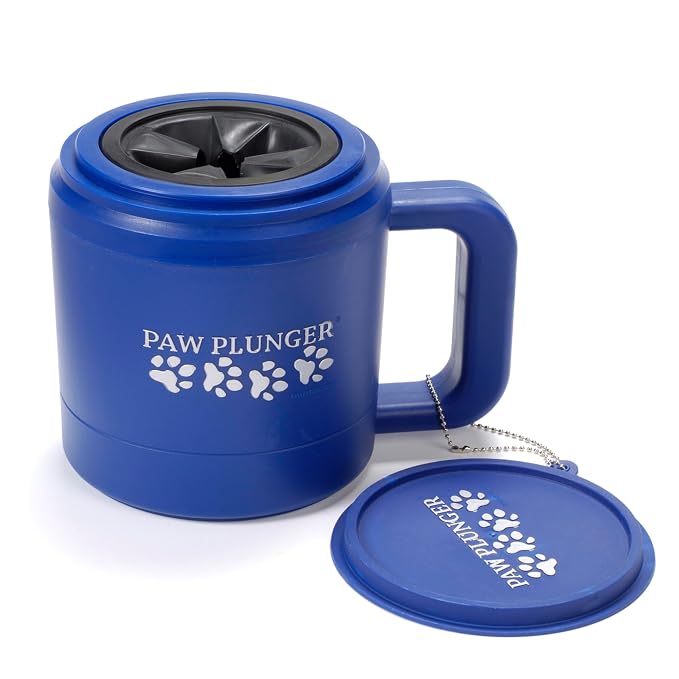 Paw Plunger for Dogs - Portable Dirty Paw Washer for Medium Sized Dogs – Ideal for Dogs Weighing 15-75lbs – Cleaner Pet Paws to Save Floors / Furniture / Carpet / Vehicle from Muddy Paw Prints – Blue