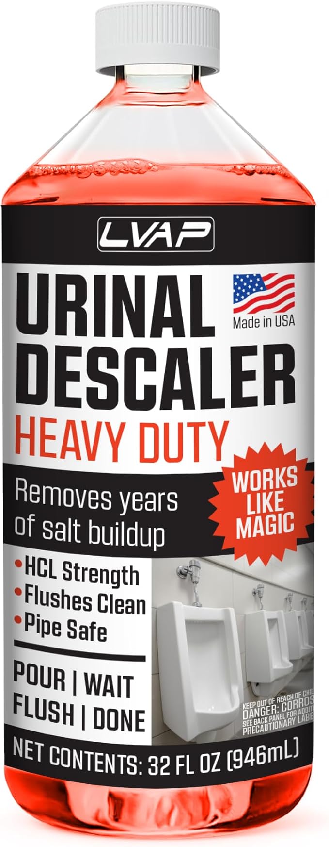 LVAP Heavy Duty Urinal Descaler – Urinal Salt Remover – Commercial Grade Urinal Cleaner & Drain Odor Eliminator. Removes Calcium, Rust and Scale Build Up. Safe for Plumbing – 32 fl oz