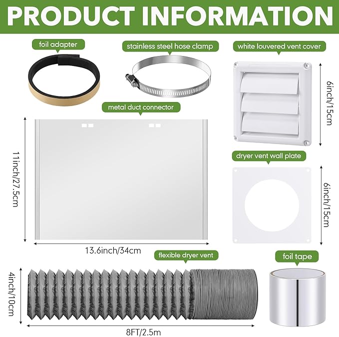 Glooglitter Dryer Vent Kit 4 Inch Dryer Ducting Tube Vent Hose Connector Wall Ducting Kit for Air Circulation (Gray)