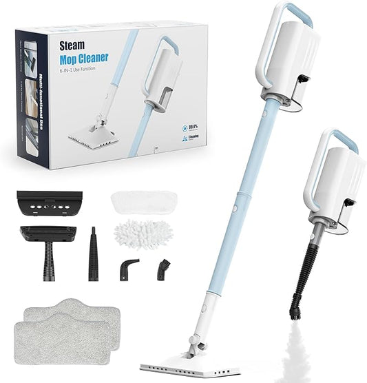 Steam Cleaner, 6 in1 Rotated Steam Mop Cleaner with 2 Modes, 2 Microfiber Pads, 400ML Removable Tank, 23FT Power Cable, Detachable Steam Mops for Floor, Laminate Floor, Tiles Cleaning (Sapphire Blue)