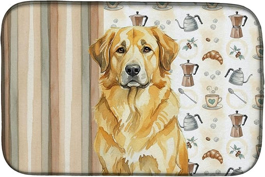 Caroline's Treasures Lion Yellow Leonberger Coffee Bar Dish Drying Mat Absorbent Dish Drying Mat Pad for Kitchen Counter Dish Drainer Mat for Countertop, 14 x 21", Multicolor