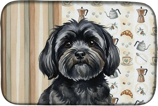 Caroline's Treasures Black Lhasa Apso Coffee Bar Dish Drying Mat Absorbent Dish Drying Mat Pad for Kitchen Counter Dish Drainer Mat for Countertop, 14 x 21", Multicolor