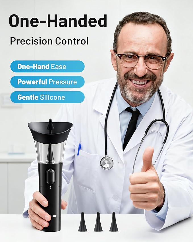 Yumika Ear Wax Removal Kit – Manual Ear Cleaner with Powerful Water Flow for Deep Clean & Soft Silicone Tip, Black