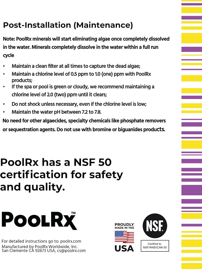 PoolRx+ Mineral Algaecide Unit, up to 6-Month Algae Control, for 100-400 gallons, Yellow & White, New Formula with Silver.