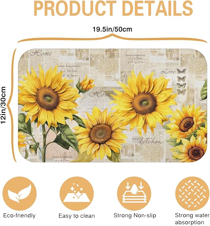 Kitchen Countertop Dish Drying Mat,Super Absorbent Coffee Bar Mat for Maker Espresso Machine, Anti-Slip Accessories for Kitchen Countertops 19x12 Inch