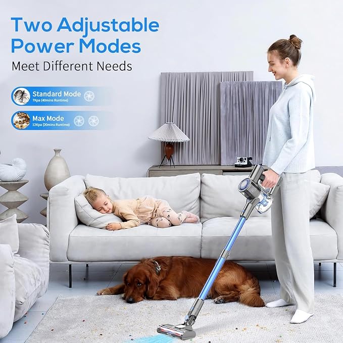Cordless Vacuum Cleaner, 6 in 1 Lightweight Stick Vacuum with Rechargeable Battery, Handheld Conversion, LED Headlights & 180° Swivel Brush, for Hardwood Floor Carpet Pet Hair Stairs Car(Blue)