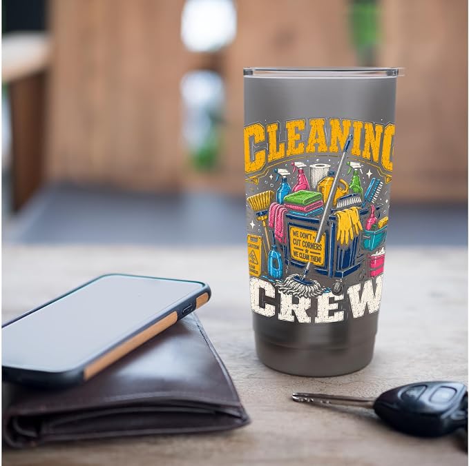 Cleaning Crew Funny Custodian Teamwork Gifts for Men Women Stainless Steel Insulated Tumbler