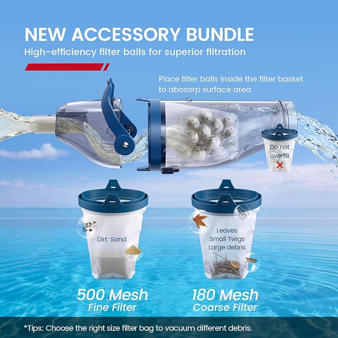 ENHULK Cordless Pool Vacuum, Upgraded Dual Mode, 22 GPM Powerful Suction, 13.4" Wide Head & 98.4" Telescopic Pole, 4 Filter Units, 1H Runtime, Handheld Pool Cleaner for Above/Inground Pools, PC20