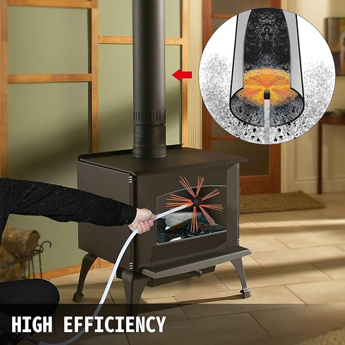 VEVOR Chimney Sweep Kit 30FT Length, Chimney Brush Kit with 9 Nylon Flexible Rods, Rotary Chimney Cleaning Kit Driven by Drill, Chimney Cleaning Tool Kits for Sweeping Fireplace Flue