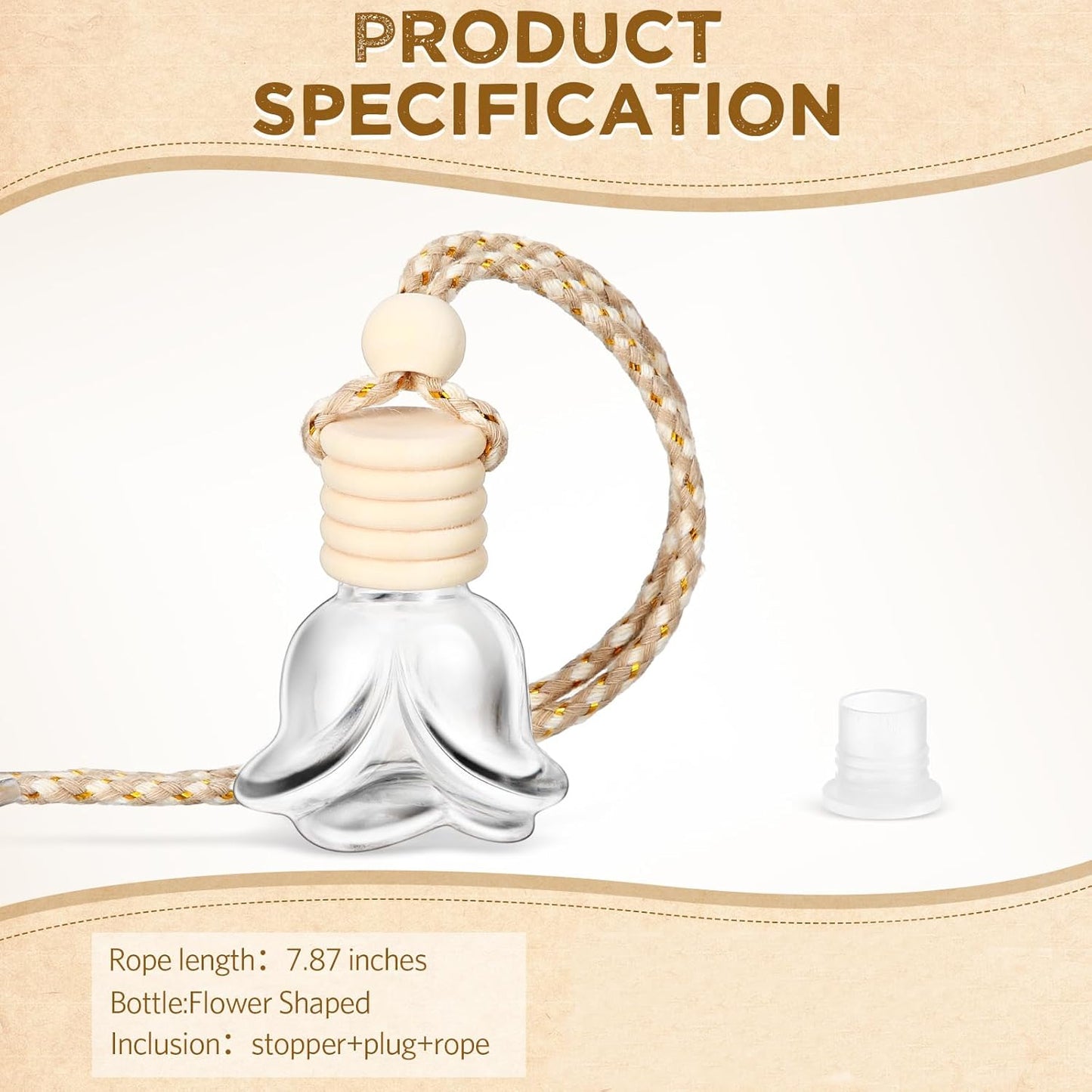 BBTO 50 Pcs Hanging Car Air Freshener Car Diffuser Bottles Empty Glass Perfume Bottle Freshener Diffuser Bottle Pendant for Essential Oil Fragrance Aromatherapy Bottle Ornament(Rose)