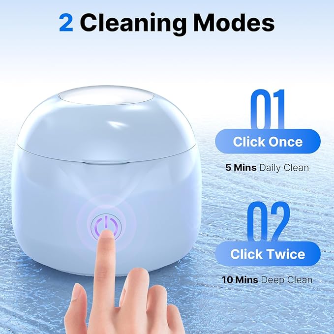 CXRUY Ultrasonic Retainer Cleaner - UV Dental Cleaning Pod Night Guard Cleaner for Dentures, Aligner, Braces, Toothbrush Heads, Jewelry (Blue)