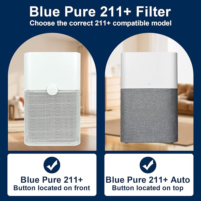 2 Pack 211+ Replacement Filter, Compatible with Blue Pure 211+ Auto Air Cleaner Purifier, 2 Stage Filtration System of H13 True and Activated Carbon Filter, for bedrooms, living rooms, and offices