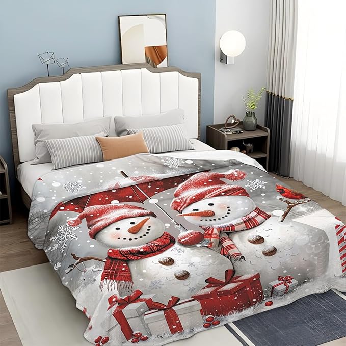 Tijuboni Snowman Throw Blanket for Girls Boys Women Men Kids Adults Soft Flannel Fleece Blanket for Couch Sofa Bed Home Decor 40"x50"