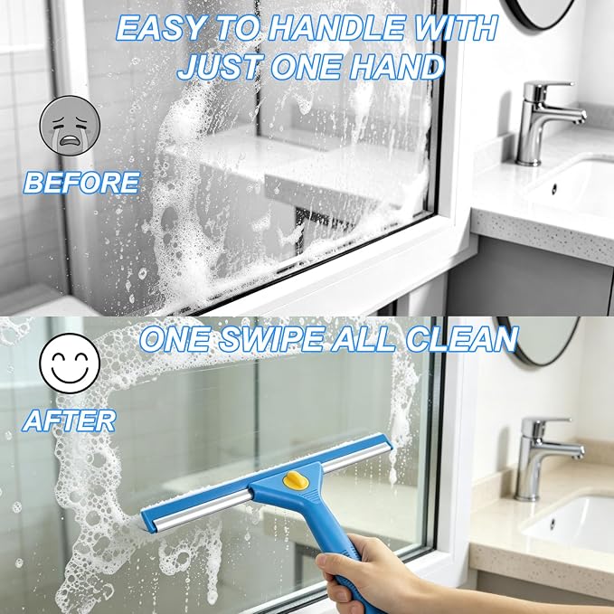 Professional Window Cleaning Kit with 76" Telescopic Pole, Bucket 3 Gallon,2PCS 15" Scrubbers, 2PCS 14" Squeegee, Scraper, Cloth & Sprayer, Window Cleaner Tool for Commercial, Home, Outdoor, Car