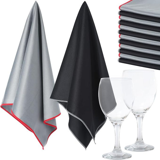 VitalCozy 12 Wine Glass Cleaning Cloths Large Microfiber Polishing Cloths 25 x 20 Inch Lintless Towels for Drying Wine Glasses Cleaning Window Stemware Dishes Glassware (Black，Grey)
