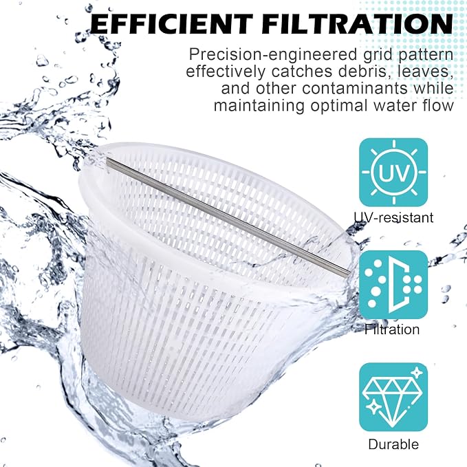 Skimmer Basket with Handle, for Pentair 08650-0007 08650-0007Z Sta-Rite U-3 White (2 Pack)